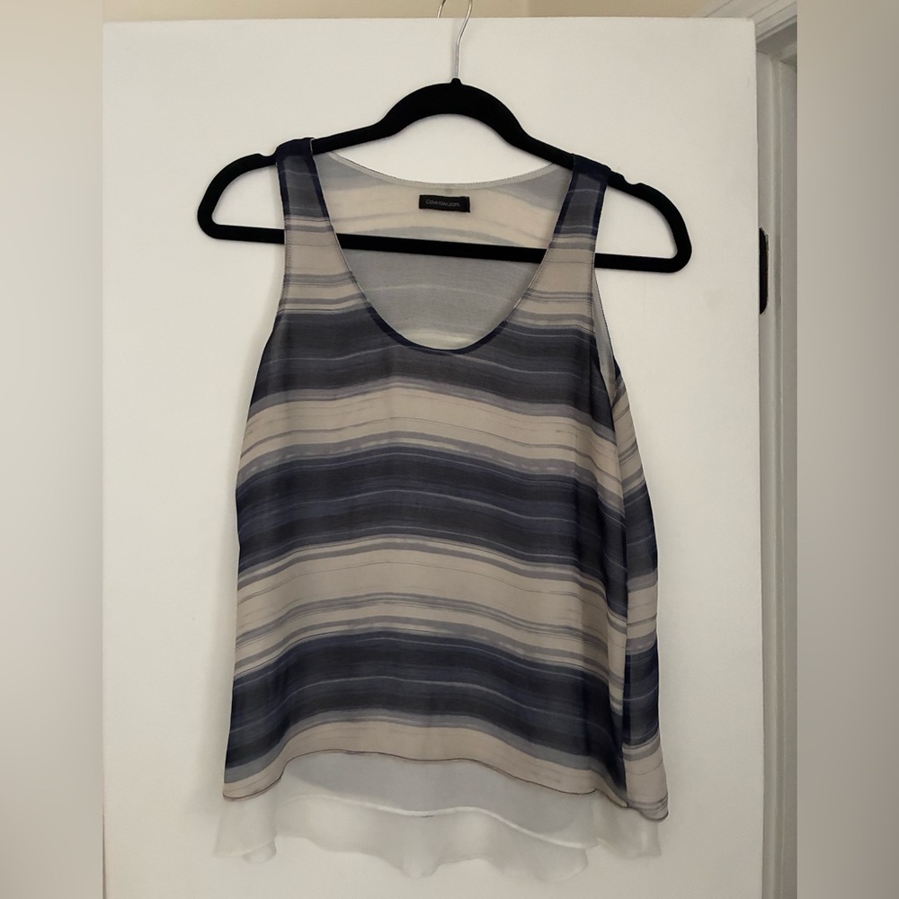 Calvin Klein Navy and Cream Striped Tank